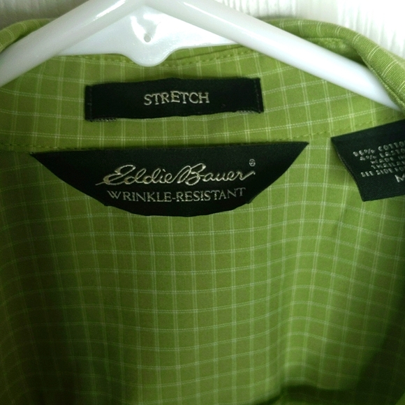 Eddie Bauer Wrinkle Resistant Stretch Button Down Short Sleeve Green Plaid shirt - Picture 2 of 7